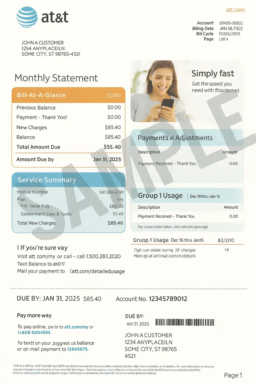 A AT&T monthly statement made fully by AI